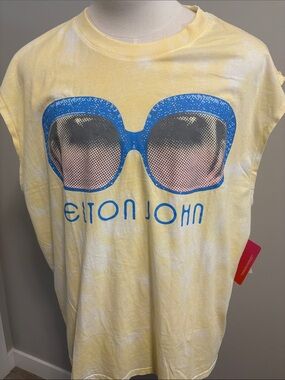 Yellow Graphic Tank Top with Blue Sunglasses Print of Elton John